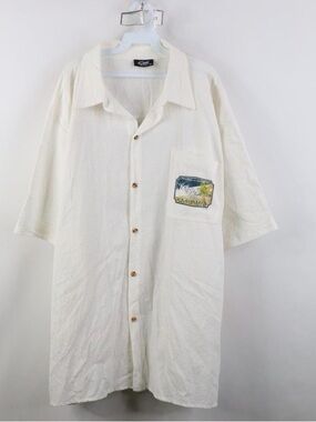 90s Streetwear Mens 3XL Gauzy Cotton Key West Beach Button Shirt White